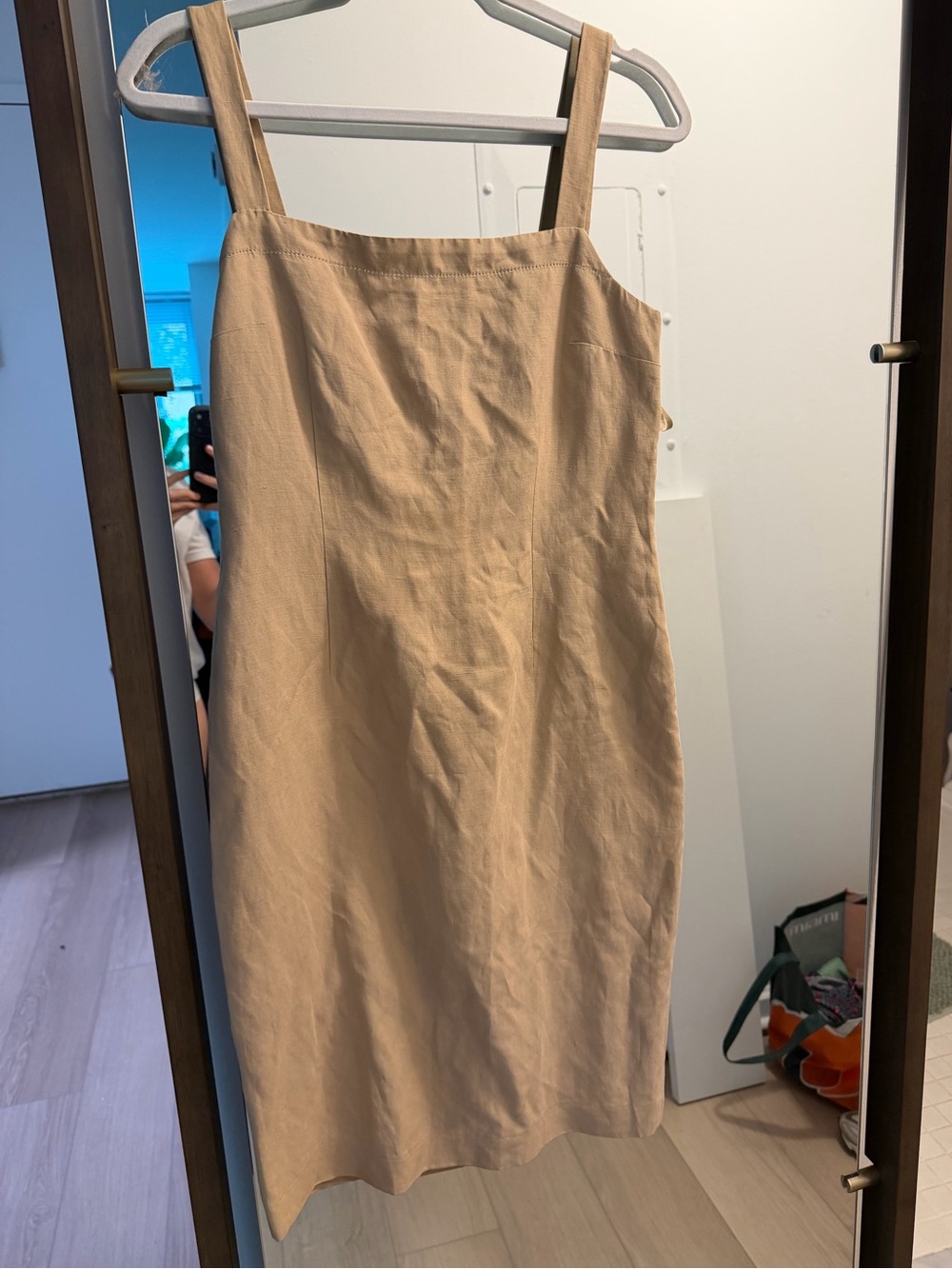 VINTAGE Finity silk linen Beige Square-Neck Midi Dress